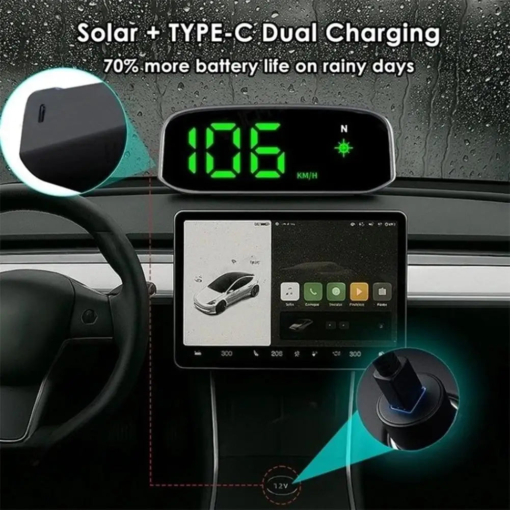 Solar Car Digital Speedometer Head-up Display Real Time Display GPS Kmh Universal HUD Car Universal Accessories