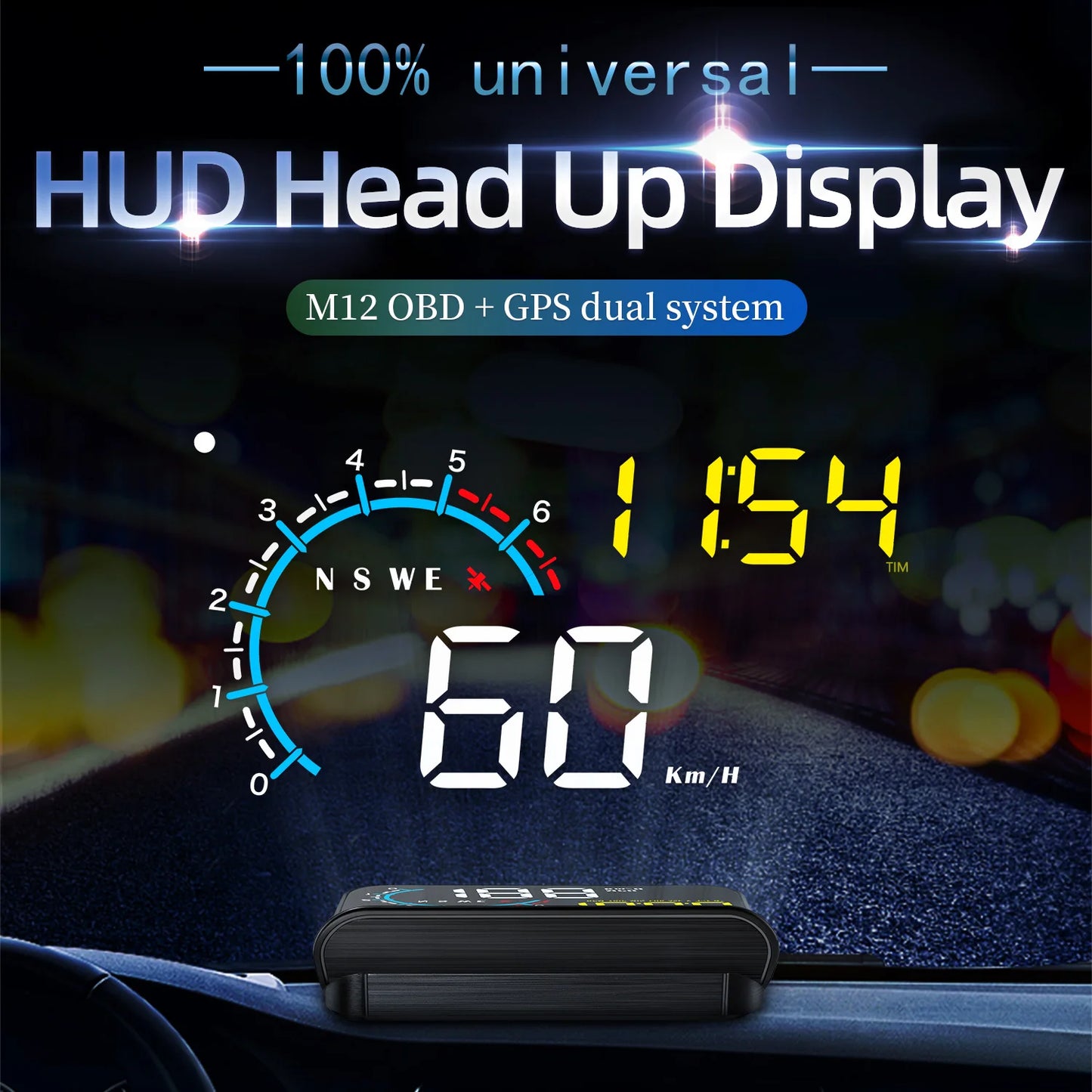 Car OBD2 HUD OBD Head Up Display Overspeed Warning System Speedometer Projector Windshield Auto Electronic Alarm System M12