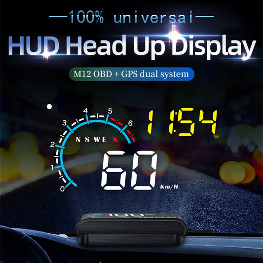 Car OBD2 HUD OBD Head Up Display Overspeed Warning System Speedometer Projector Windshield Auto Electronic Alarm System M12