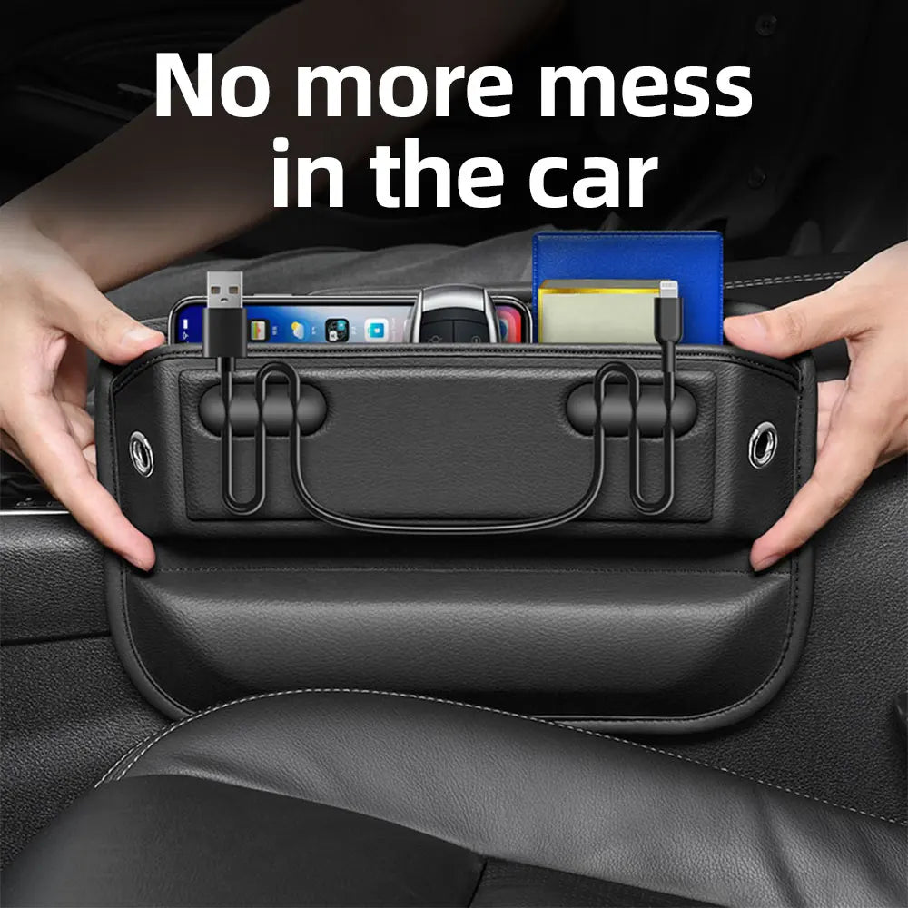 Car Seat Gap Storage Box Seat Gap Filler Leather Storage Organizer Cable Management Automotive Accessories Red Black Brow