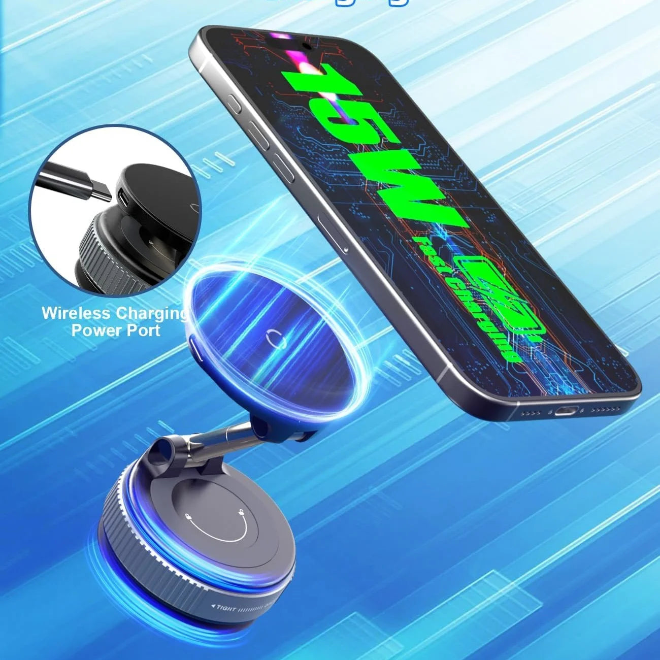 15W Wireless Charger Magnetic Car Phone Holder for Dashboard/Windshield/Smooth Surface [Compatible with MagSafe]