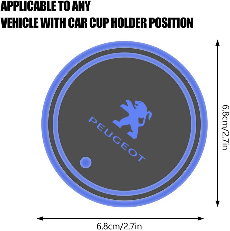 New 7 Color LED Car Cup Holder Light Luminous Coaster Water Cup Pad For Peugeot 207 208 301 308 408 508 2008 3008 4008 GT RCZ