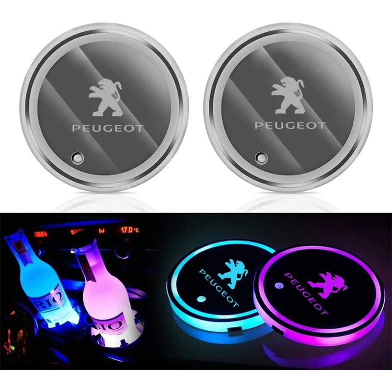 New 7 Color LED Car Cup Holder Light Luminous Coaster Water Cup Pad For Peugeot 207 208 301 308 408 508 2008 3008 4008 GT RCZ