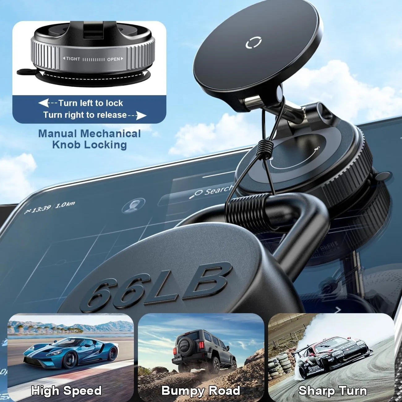 15W Wireless Charger Magnetic Car Phone Holder for Dashboard/Windshield/Smooth Surface [Compatible with MagSafe]