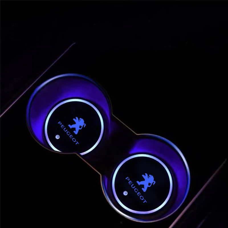 New 7 Color LED Car Cup Holder Light Luminous Coaster Water Cup Pad For Peugeot 207 208 301 308 408 508 2008 3008 4008 GT RCZ