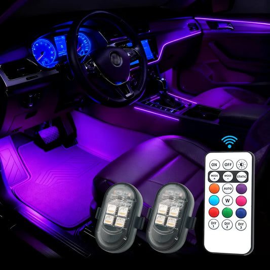 Car LED Decor Lights, Atmosphere Lamp Wireless/ Remote | Multi-Color Mode | USB Charging | For Interior, Grille, Warning Light