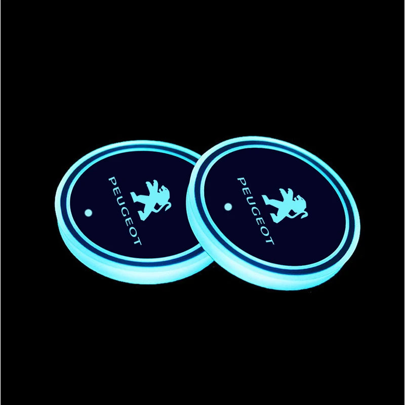 New 7 Color LED Car Cup Holder Light Luminous Coaster Water Cup Pad For Peugeot 207 208 301 308 408 508 2008 3008 4008 GT RCZ