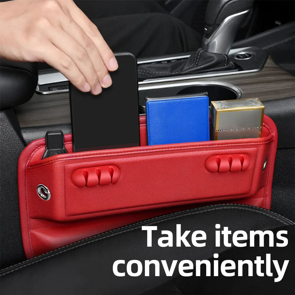 Car Seat Gap Storage Box Seat Gap Filler Leather Storage Organizer Cable Management Automotive Accessories Red Black Brow