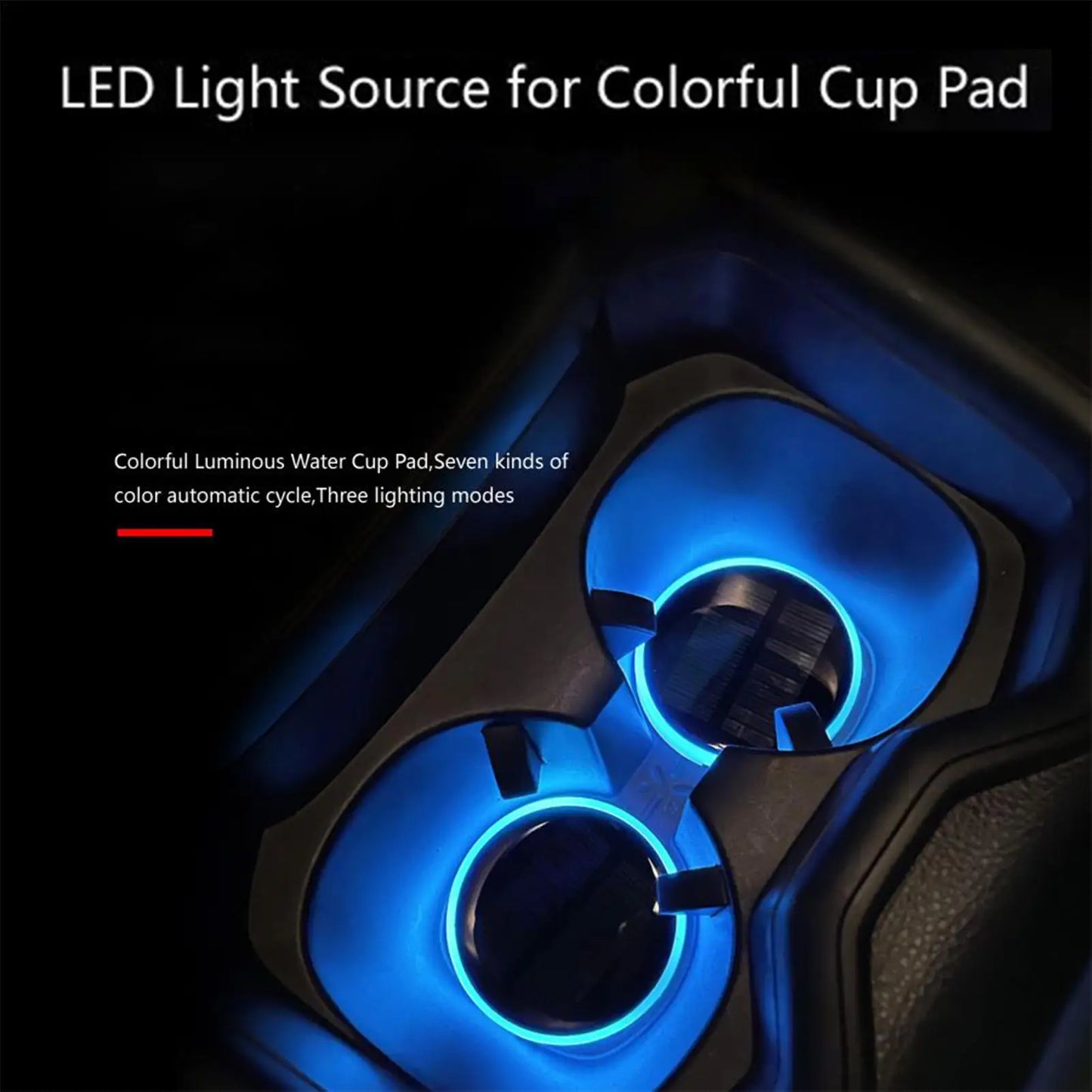 LED Cup Holder Lights 1 Pair 7-Color Solar USB Charging Auto Supplies Car Coasters for Atmosphere Lighting Charging