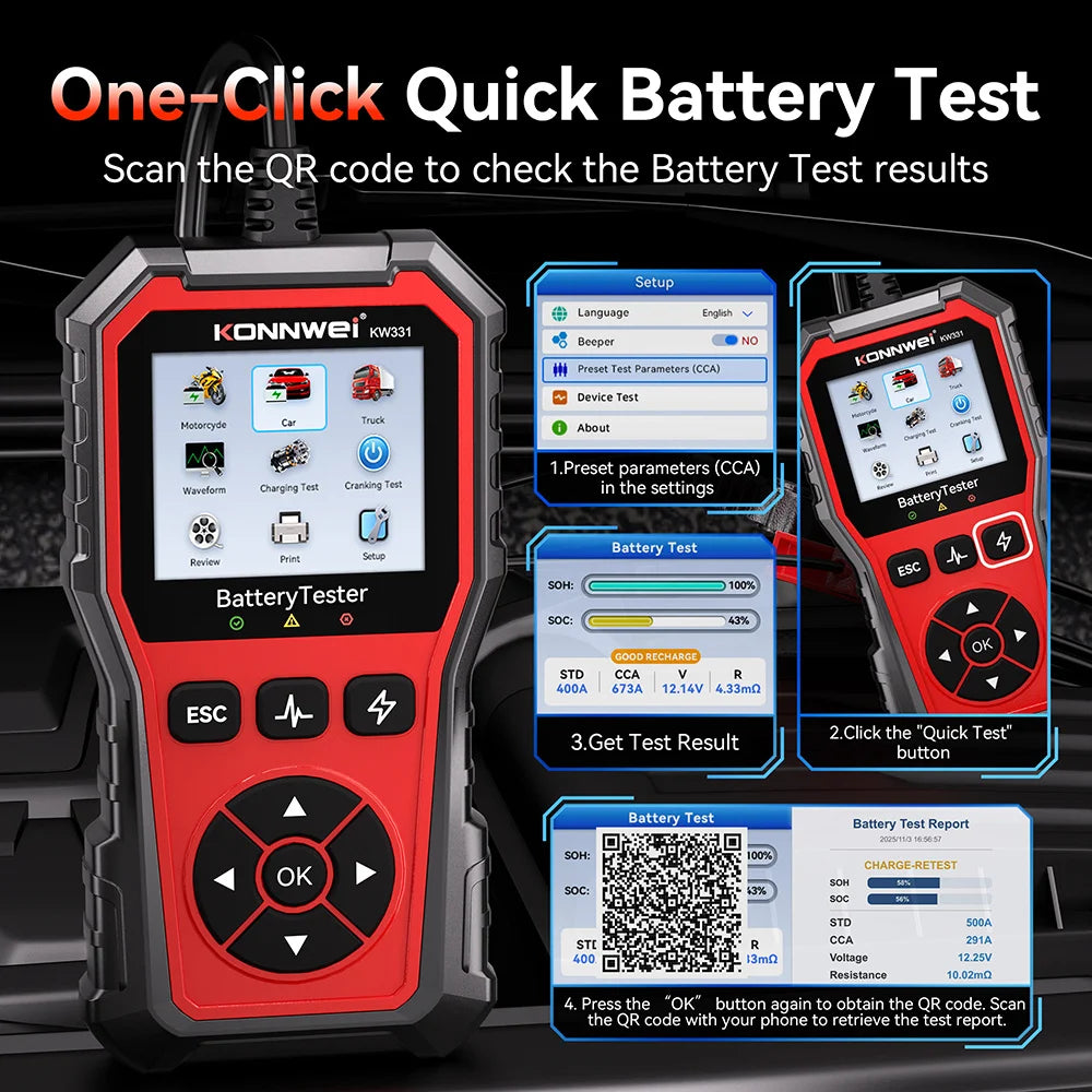Car Battery Tester 12V 24V Digital Auto Battery Analyzer Diagnostic Tool for Vehicles Trucks Motorcycles