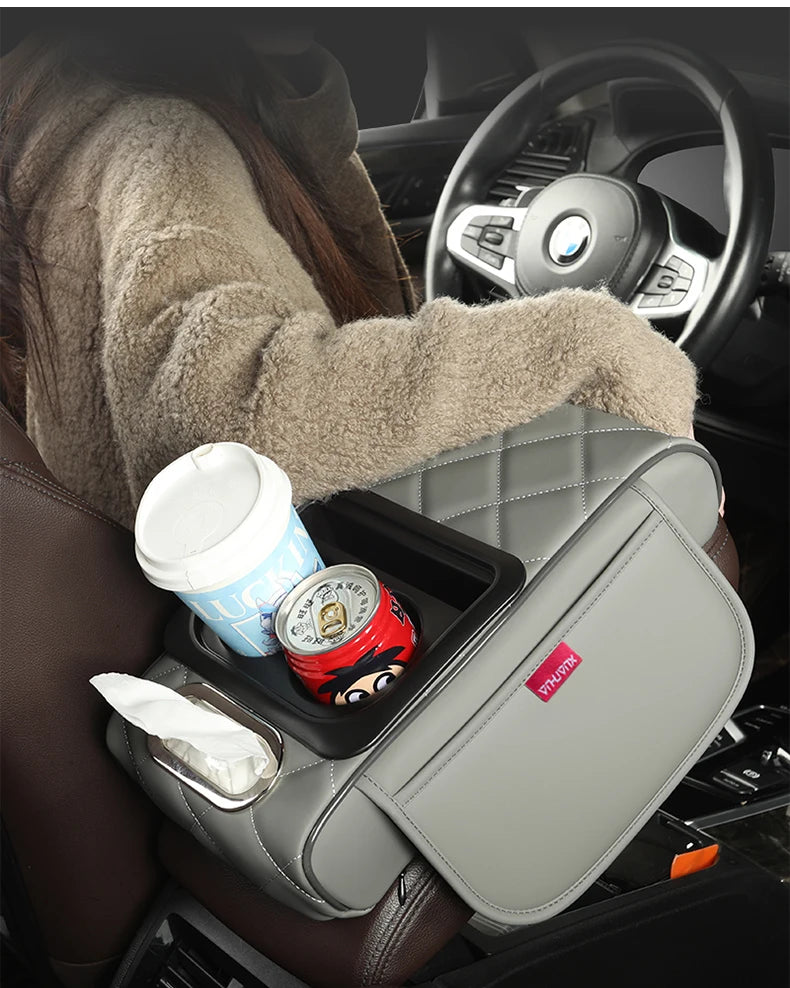 Multifunctional Side Storage Paper Box Increase Height Car Central Cushion Mat Car Accessories Universal Armrest Cover Leather