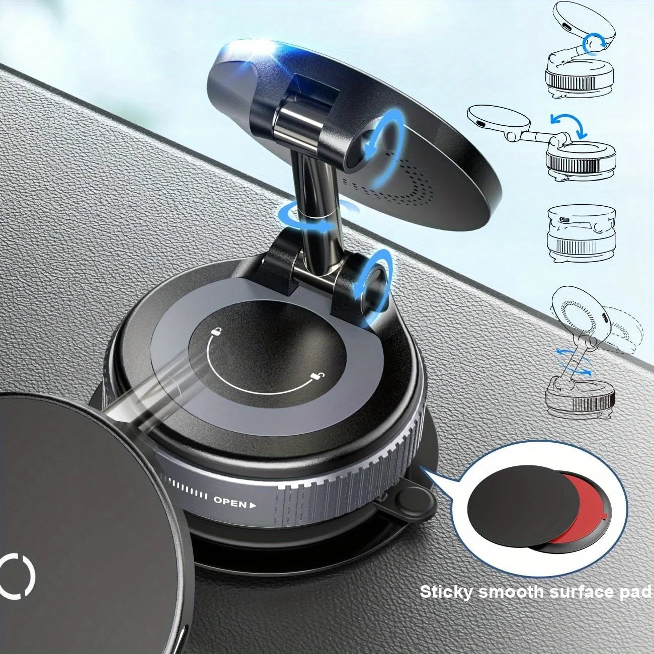 15W Wireless Charger Magnetic Car Phone Holder for Dashboard/Windshield/Smooth Surface [Compatible with MagSafe]