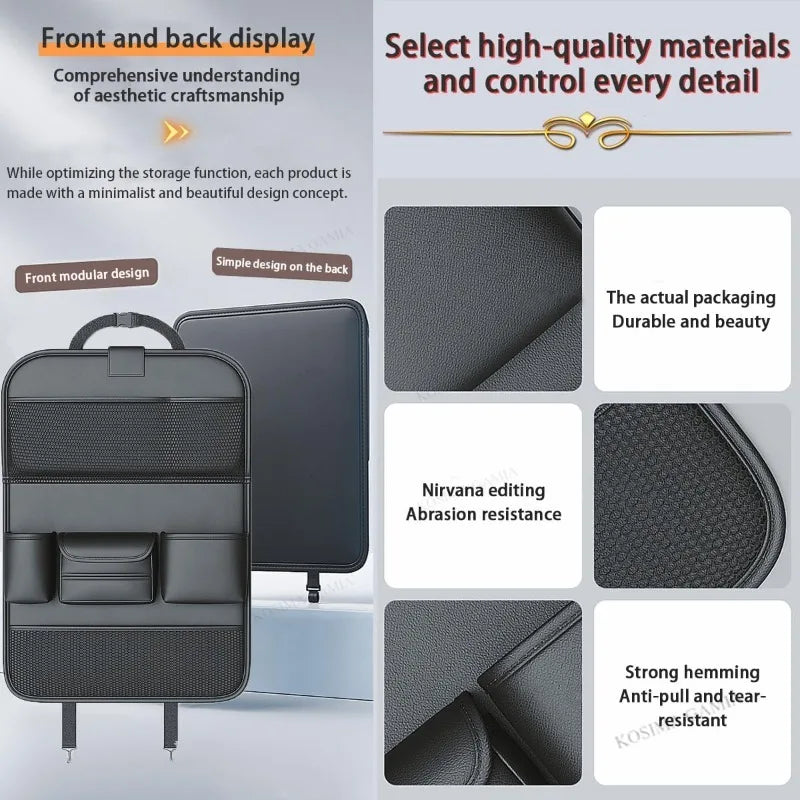 Car Seat Back Organizer Auto Back Seat Storage Bag with Foldable Table Tray Tablet Holder Tissue Box Multi Pocket Organizer Bag