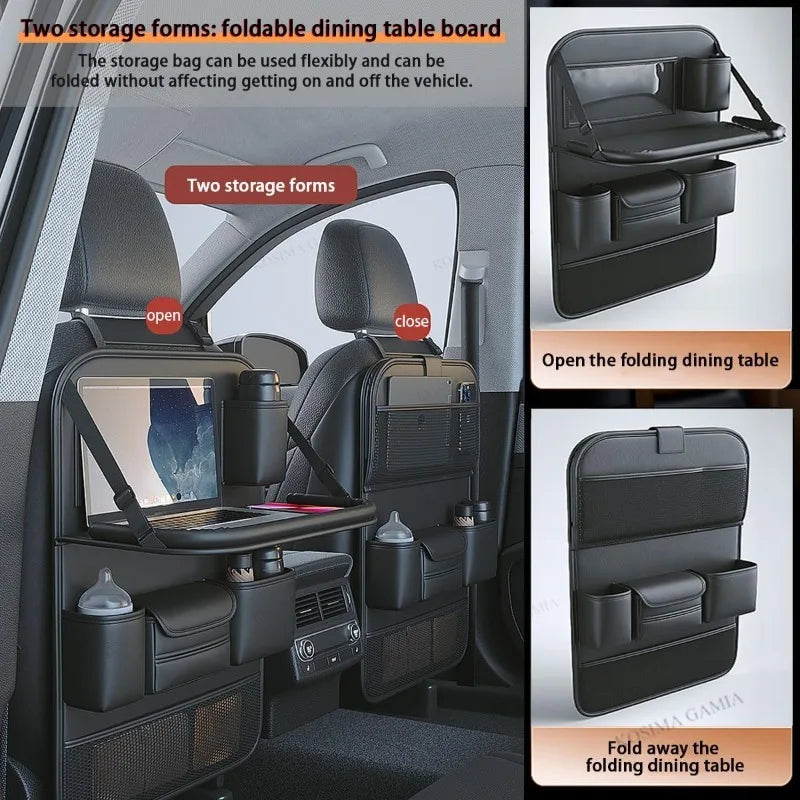 Car Seat Back Organizer Auto Back Seat Storage Bag with Foldable Table Tray Tablet Holder Tissue Box Multi Pocket Organizer Bag