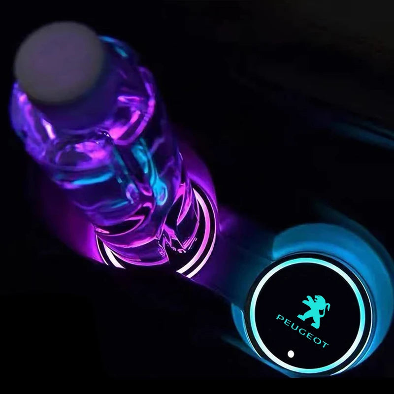 New 7 Color LED Car Cup Holder Light Luminous Coaster Water Cup Pad For Peugeot 207 208 301 308 408 508 2008 3008 4008 GT RCZ
