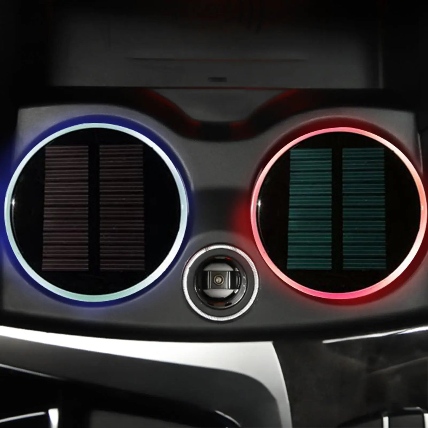 LED Cup Holder Lights 1 Pair 7-Color Solar USB Charging Auto Supplies Car Coasters for Atmosphere Lighting Charging