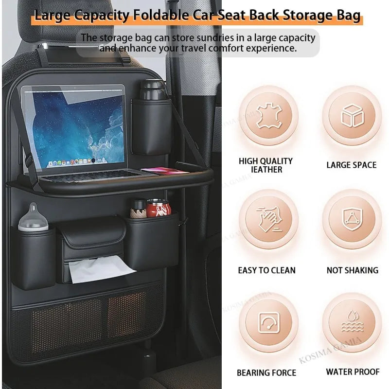 Car Seat Back Organizer Auto Back Seat Storage Bag with Foldable Table Tray Tablet Holder Tissue Box Multi Pocket Organizer Bag