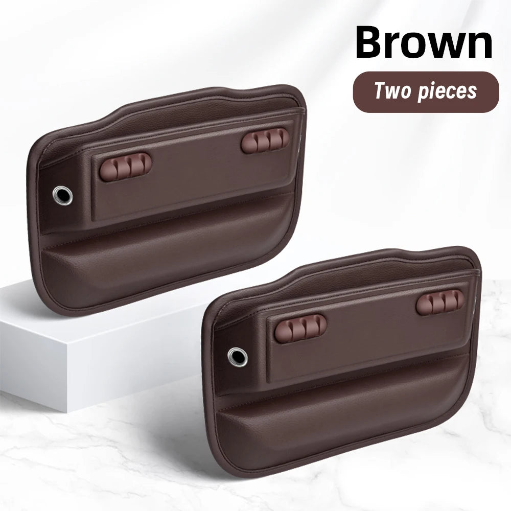 Car Seat Gap Storage Box Seat Gap Filler Leather Storage Organizer Cable Management Automotive Accessories Red Black Brow