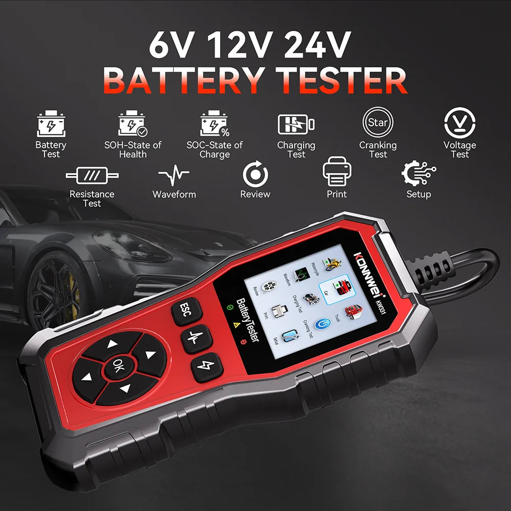 Car Battery Tester 12V 24V Digital Auto Battery Analyzer Diagnostic Tool for Vehicles Trucks Motorcycles