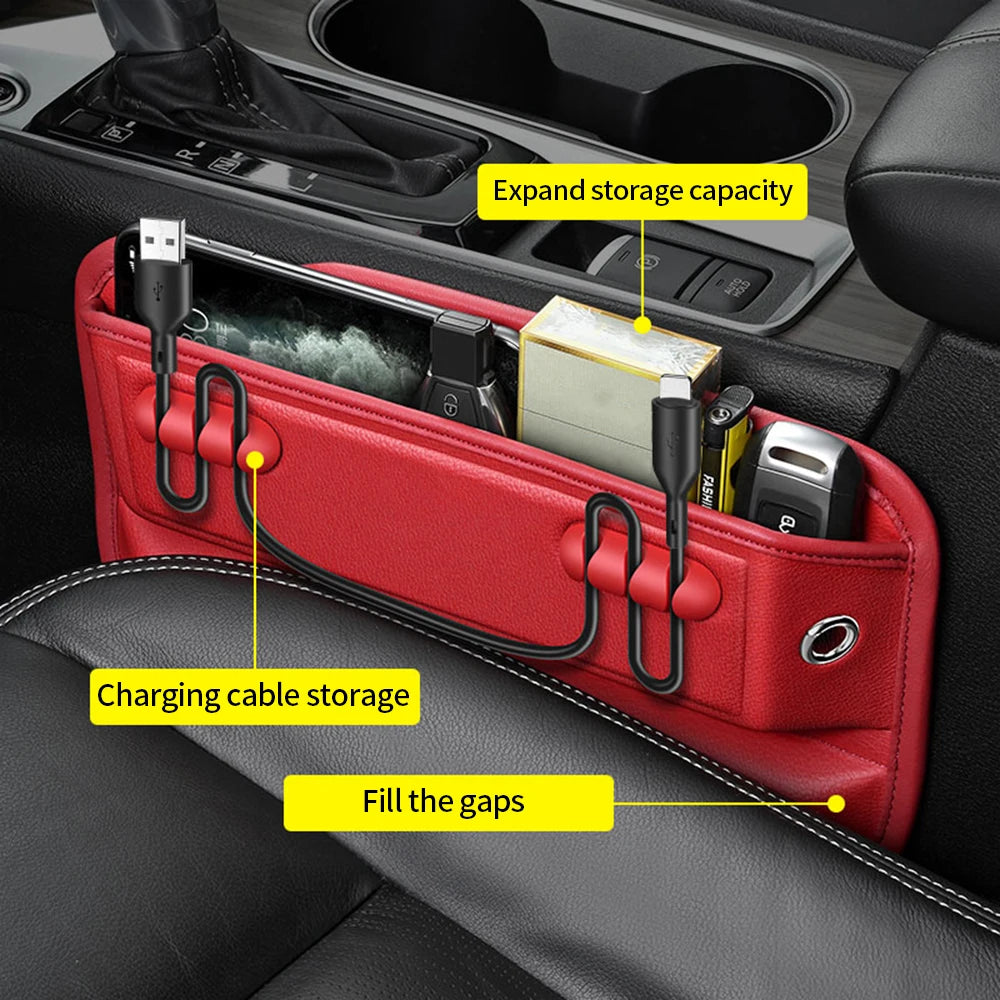 Car Seat Gap Storage Box Seat Gap Filler Leather Storage Organizer Cable Management Automotive Accessories Red Black Brow
