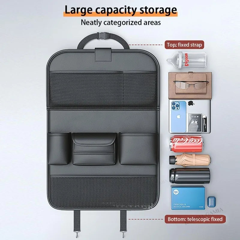 Car Seat Back Organizer Auto Back Seat Storage Bag with Foldable Table Tray Tablet Holder Tissue Box Multi Pocket Organizer Bag