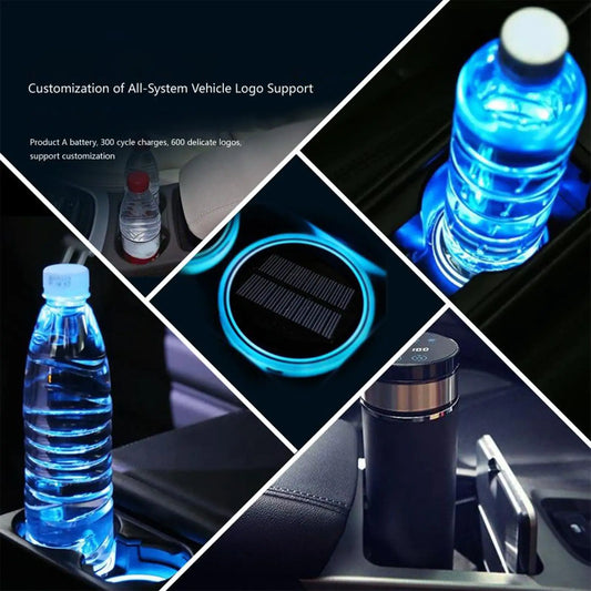 LED Cup Holder Lights 1 Pair 7-Color Solar USB Charging Auto Supplies Car Coasters for Atmosphere Lighting Charging