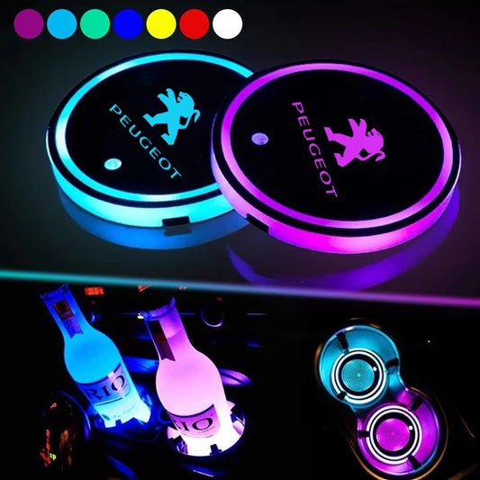 New 7 Color LED Car Cup Holder Light Luminous Coaster Water Cup Pad For Peugeot 207 208 301 308 408 508 2008 3008 4008 GT RCZ