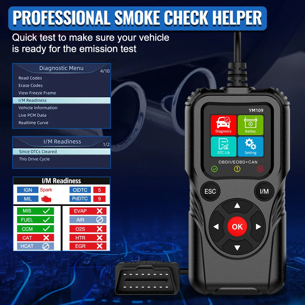 Fault Code Clear Check Engine System Car Diagnostic Tools OBD II EOBD Scanner Car OBD2 Code Reader Battery Tester YM109