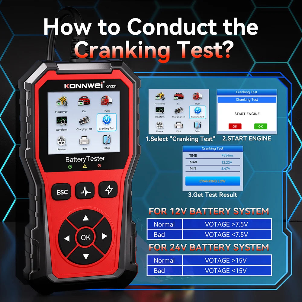 Car Battery Tester 12V 24V Digital Auto Battery Analyzer Diagnostic Tool for Vehicles Trucks Motorcycles