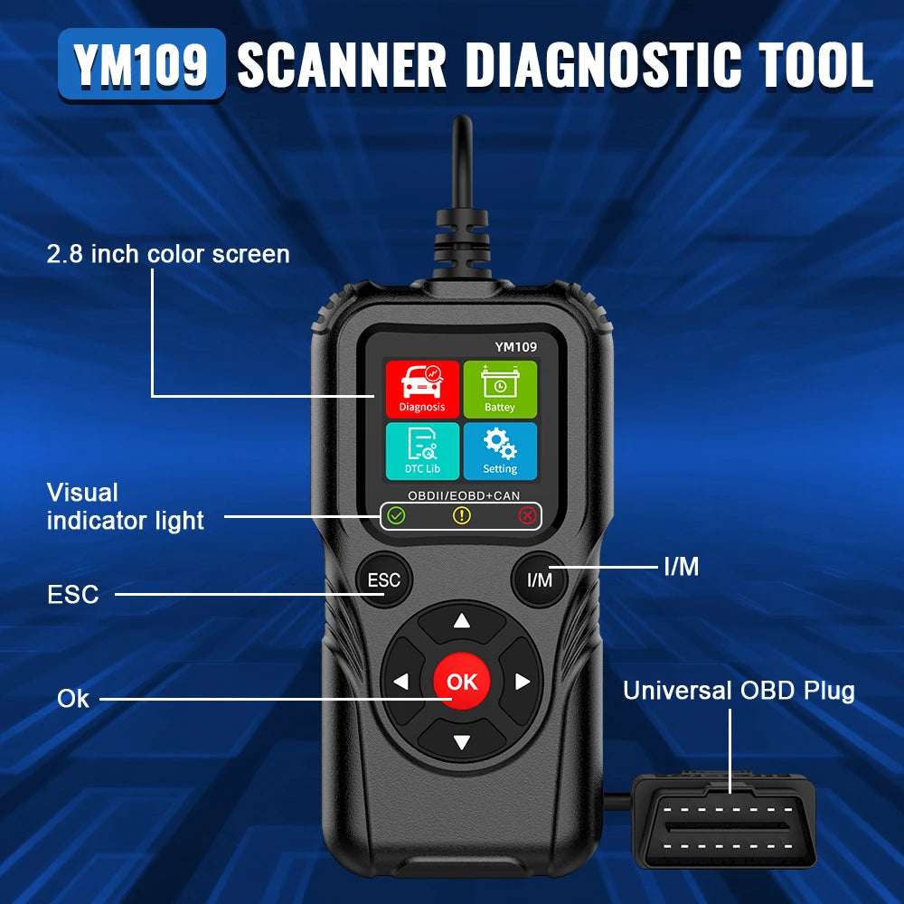 Fault Code Clear Check Engine System Car Diagnostic Tools OBD II EOBD Scanner Car OBD2 Code Reader Battery Tester YM109